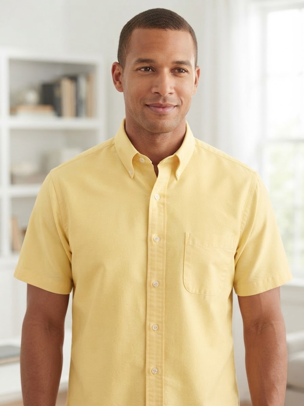 Stafford Men Yellow Short Sleeve Button Down Shirt Wrinkle Free
Size 16